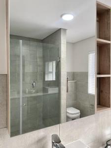 a bathroom with a shower with a toilet and a sink at SixtyOneAt1- George Central in George +27 photos