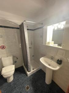 a bathroom with a toilet and a sink and a shower at Starvillas Apartments and Studios in Agia Effimia