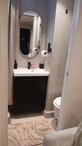 a bathroom with a sink and a mirror and a toilet at Luxury Studio - Romainville in Romainville +28 photos