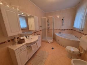 a bathroom with a sink and a tub and a toilet at Gostišče Krka in Znojile pri Krki +27 photos