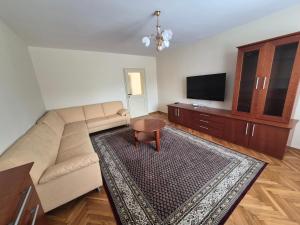 a living room with a couch and a flat screen tv at Gostišče Krka in Znojile pri Krki