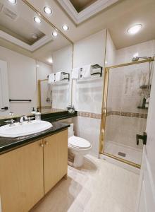 a bathroom with a sink and a toilet and a shower at Comfortable 1BR Retreat, Private Entry in Richmond