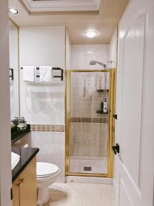 a bathroom with a shower and a toilet at Comfortable 1BR Retreat, Private Entry in Richmond