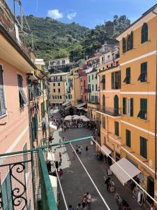 an overhead view of a city street with buildings at luca in Vernazza