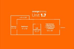 a block diagram of a building on an orange background at 1.7 • Balcony • Generator • Parking • 2nd Floor in Mayaguez