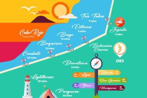 a map of positano with sights and a lighthouse at 3.9 Near Beach • Generator • Hammock • 1st Floor in Garita