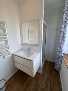 a bathroom with a white sink and a mirror at Villa Orkagna in Perros-Guirec +46 photos
