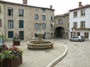 a courtyard with a fountain in front of a building at Le Nid Didier in Saint-Didier-en-Velay