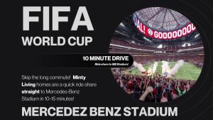a flyer for a soccer game in a stadium at Sky's the Limit in Atlanta