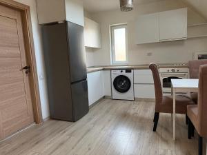 a kitchen with a refrigerator and a washing machine at Vanessa Home in Floreşti