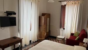 a living room with a bed and a couch and a tv at Albergo Pensione Bartoli in Castiglioncello