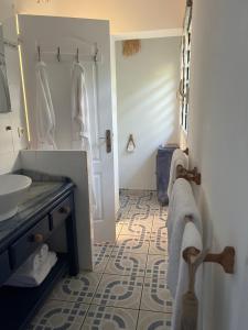a bathroom with a sink and a mirror at Calme avec vue formidable sur l'océan in Cul de Sac