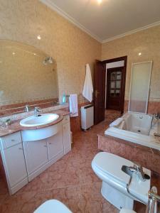 a bathroom with a sink and a tub and a toilet at A Morada do Cuco in Piñor +12 photos