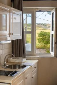 a kitchen with a sink and a window at Filoxenia Apartments in Adamantas +64 photos