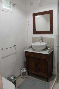 a bathroom with a sink and a mirror at La maison bleue des Pyrénées in Argut-Dessous +11 photos