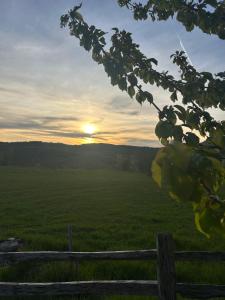 a sunset over a green field with a fence at Vrba in Gacko