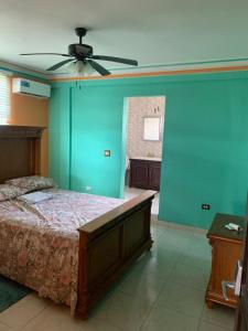 a bedroom with a bed and a ceiling fan at Villa Simon Guest house in Les Cayes