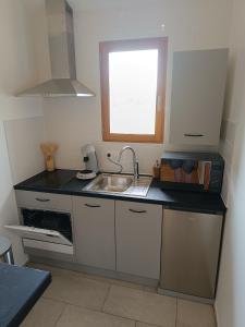 a small kitchen with a sink and a window at Ranch du pont urgin in Planrupt