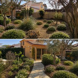 a garden in front of a house with plants at Bienvenue au soleil in Sainte-Marie-la-Mer