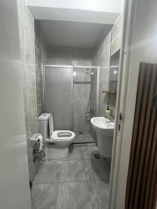 a bathroom with a toilet and a sink at AirPort geust house in Arnavutköy +6 photos