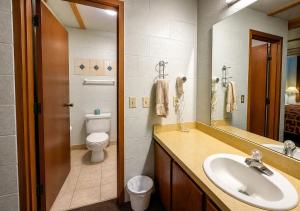 a bathroom with a sink and a toilet at Skyline Motel Bartlesville Hwy 75 in Bartlesville +20 photos