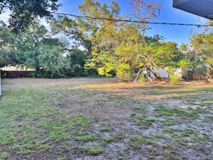 an empty yard with trees in the background at Manatee River Bungalow - 4 in Bradenton