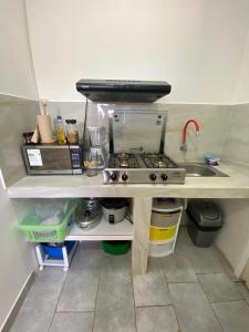 コヒミエスにあるCojimies Suiteのシンクとコンロのあるキッチンカウンター