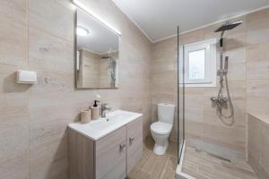 a bathroom with a toilet and a sink and a shower at Santa Decca in Áyioi Dhéka