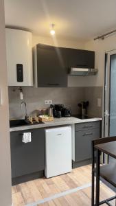 a kitchen with a sink and a counter top at Escapade paisible Studio design à Saint-Mesmin in Saint-Mesmin +3 photos
