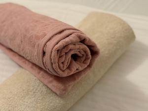 a roll of brown toilet paper sitting on a table at Luxury rooms in Split