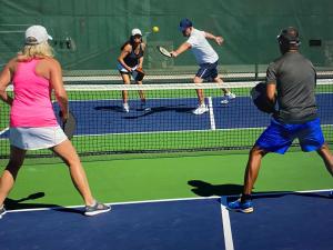 a group of people playing tennis on a tennis court at 8 BR Luxury Farmhouse | Tennis Court & EV Charging in Tile Hill