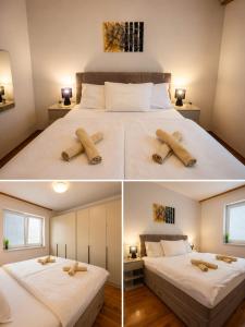 two pictures of a bedroom with a large bed at App LOLLY in Selce