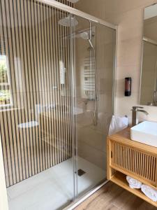 ein Badezimmer mit Dusche und Waschbecken in der Unterkunft Bibelot in Reinosa + 49 Fotos