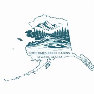 a sketch of a map with a mountain and forests at Sometimes Creek Cabins in Seward
