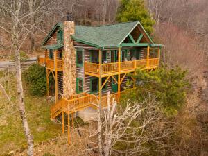 an overhead view of a house with a green roof at Serenity in Blowing Rock