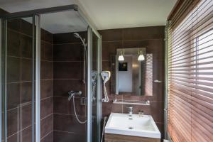 a bathroom with a shower and a sink at Le Cecil in Liège