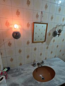 a bathroom with a sink and a mirror on the wall at Hospedaria Vitoria in Vitória
