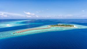 an aerial view of an island in the ocean at Hurawalhi Island Resort in Kuredu