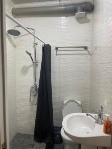 a bathroom with a shower and a toilet and a sink at Old City Butik Hotel in Tashkent +69 photos