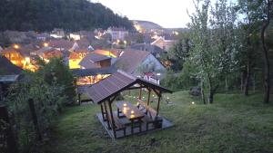 a small gazebo in a field with a town at Iosif 55 in Sighişoara