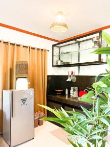 a kitchen with a refrigerator and some plants at Lelija Apartment in General Luna