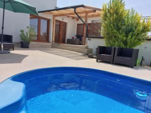 a swimming pool in front of a house at Village Premium Apartment by Český Krumlov Adults Only in Střížov