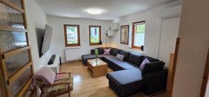 a living room with a couch and a table at Apartment Pepca in Čezsoča