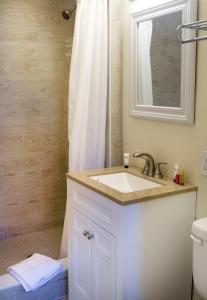a bathroom with a sink and a shower at Atlantic Hideaway in Delray Beach