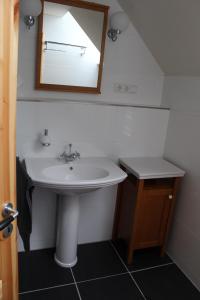 uma casa de banho com um lavatório e um espelho em Haus Oltmanns em Quanens