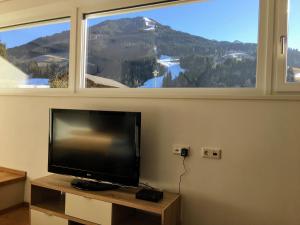 ヴェステンドルフにあるAppartement Reh-Jägerheimの薄型テレビ、窓2つが備わる客室です。