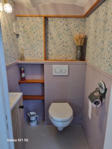 a small bathroom with a toilet and a sink at L'escapade des Cévennes in Rousson +7 photos