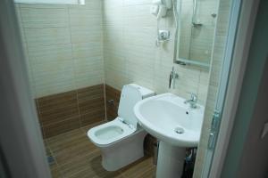 a bathroom with a toilet and a sink at Hotel haliti kukes in Kukës