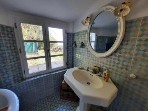 a bathroom with a sink and a mirror at Le mas des louquiers in Mons +19 photos