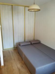 シュクラルスカ・ポレンバにあるApartament Patrykのランプ付きの客室の大型ベッド1台